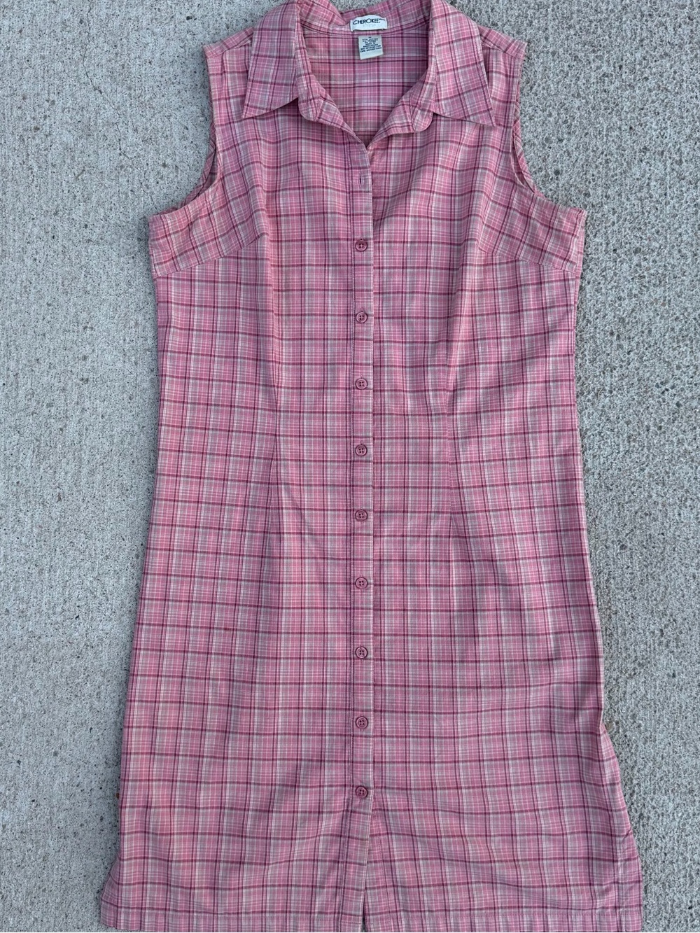 Vintage 90s Cherokee Pink Plaid Sleeveless Button Front Shirt Dress Size M - Picture 11 of 14